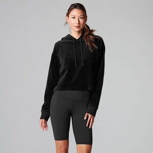 Tavi Noir Black Velvet Ribbed Semi Cropped Hoodie Size Large